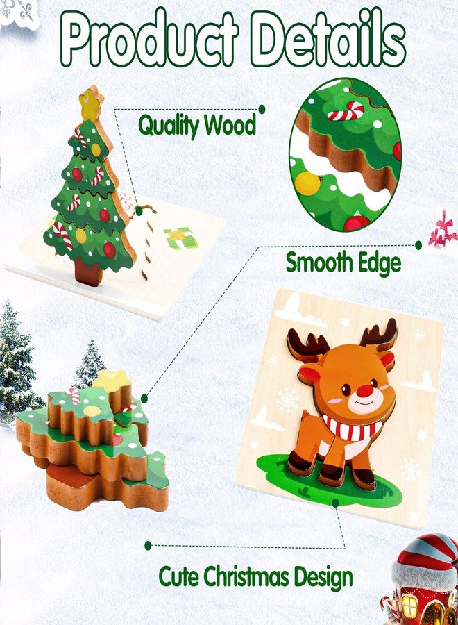 FOIMAS Christmas Wooden Puzzles for Toddler,4 Pack Santa Snowman Reindeer Wooden Puzzle for Kids Christmas Stocking Stuffer Gift Bag Filler Xmas Party Favor Supply - Image 3